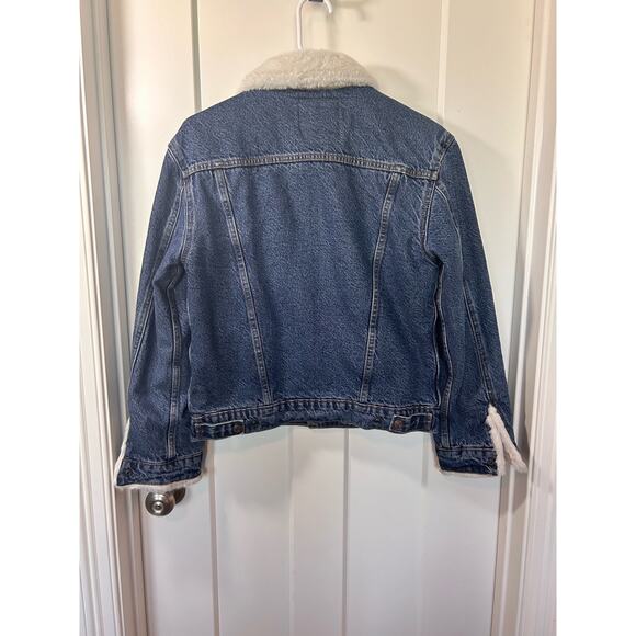 Levi's Womens Faux Fur Collar Ex-Boyfriend Trucker Jacket Oversized Blue XS - Picture 11 of 13